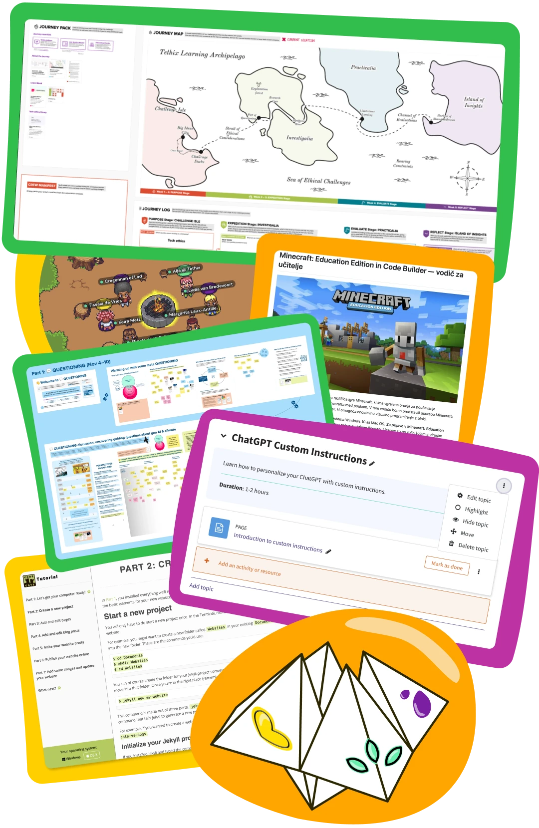 A compilation of screenshots showing several learning resources and activities created by the author.